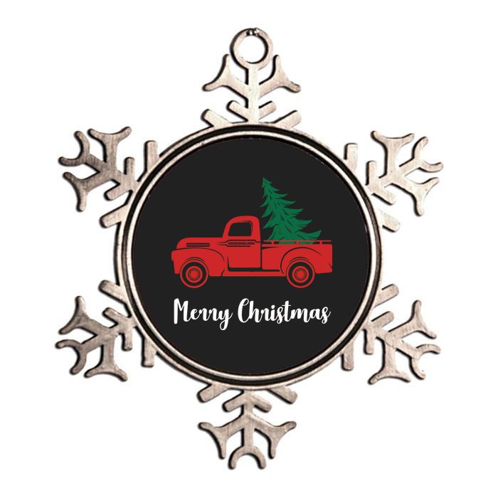 Merry Christmas Tree and Truck Metallic Star Ornament