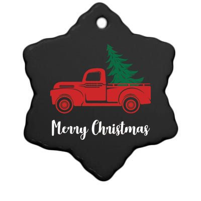 Merry Christmas Tree and Truck Ceramic Star Ornament