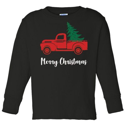 Merry Christmas Tree and Truck Toddler Long Sleeve Shirt