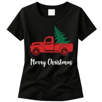 Merry Christmas Tree and Truck Womens T-Shirt