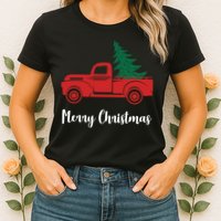 Merry Christmas Tree and Truck Womens T-Shirt