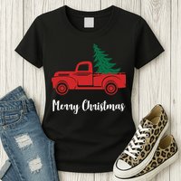Merry Christmas Tree and Truck Womens T-Shirt