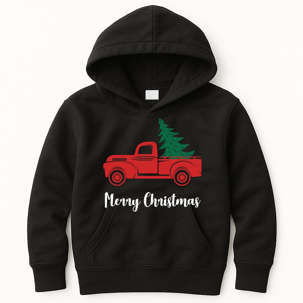 Merry Christmas Tree and Truck Kids Hoodie