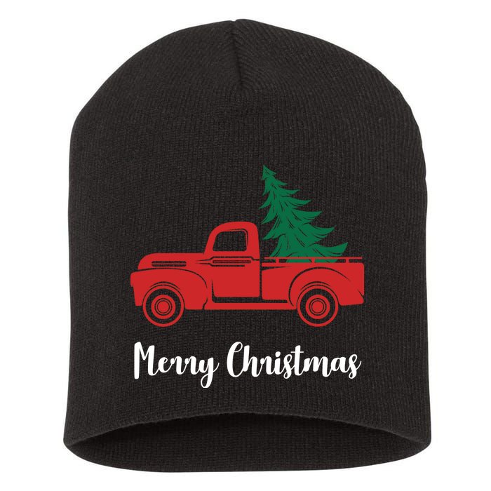 Merry Christmas Tree and Truck Short Acrylic Beanie