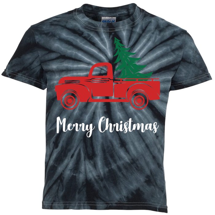 Merry Christmas Tree and Truck Kids Tie-Dye T-Shirt