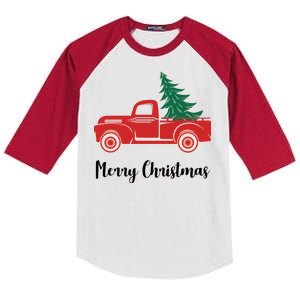 Merry Christmas Tree and Truck Kids Colorblock Raglan Jersey