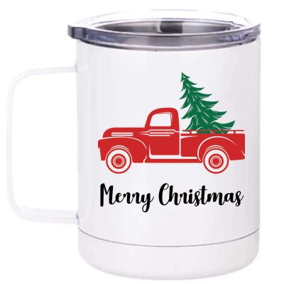 Merry Christmas Tree and Truck 12 oz Stainless Steel Tumbler Cup