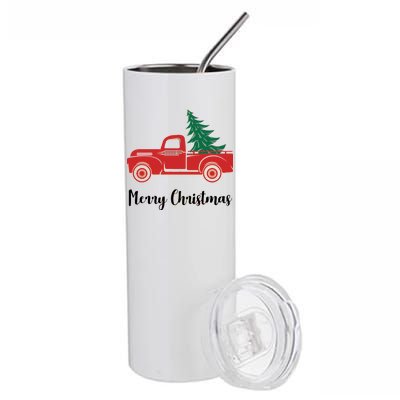 Merry Christmas Tree and Truck Stainless Steel Tumbler