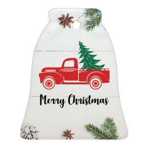 Merry Christmas Tree and Truck Ceramic Bell Ornament