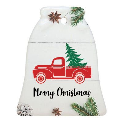 Merry Christmas Tree and Truck Ceramic Bell Ornament