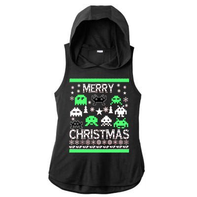 Merry Christmas Ugly Alien Sweater Ladies PosiCharge Tri-Blend Wicking Draft Hoodie Tank