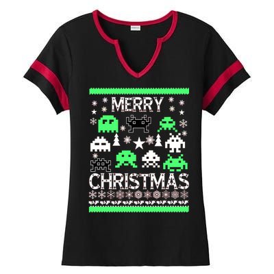 Merry Christmas Ugly Alien Sweater Ladies Halftime Notch Neck Tee