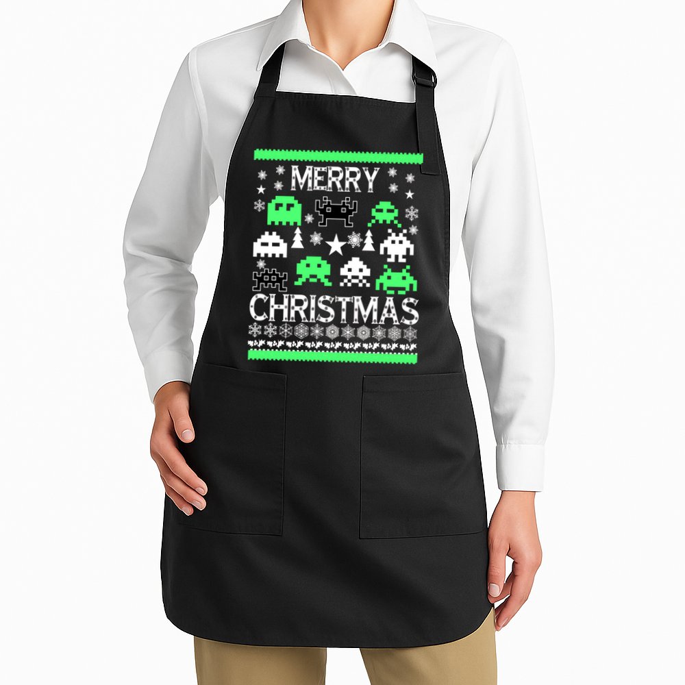 Merry Christmas Ugly Alien Sweater Apron