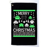 Merry Christmas Ugly Alien Sweater Golf Towel