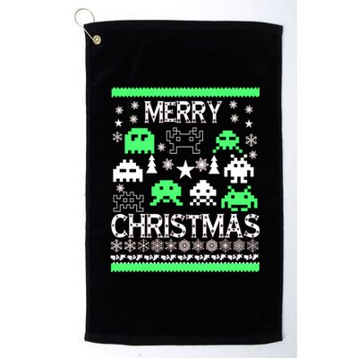 Merry Christmas Ugly Alien Sweater Platinum Collection Golf Towel