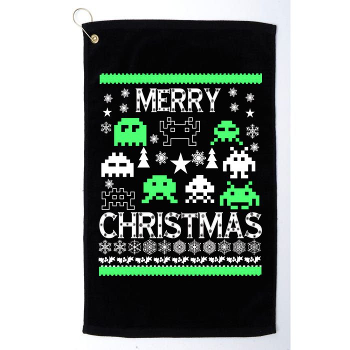 Merry Christmas Ugly Alien Sweater Golf Towel