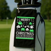 Merry Christmas Ugly Alien Sweater Golf Towel