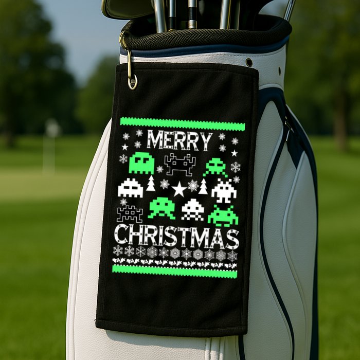 Merry Christmas Ugly Alien Sweater Golf Towel
