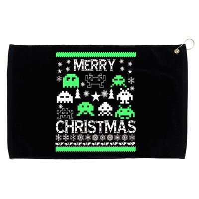 Merry Christmas Ugly Alien Sweater Grommeted Golf Towel