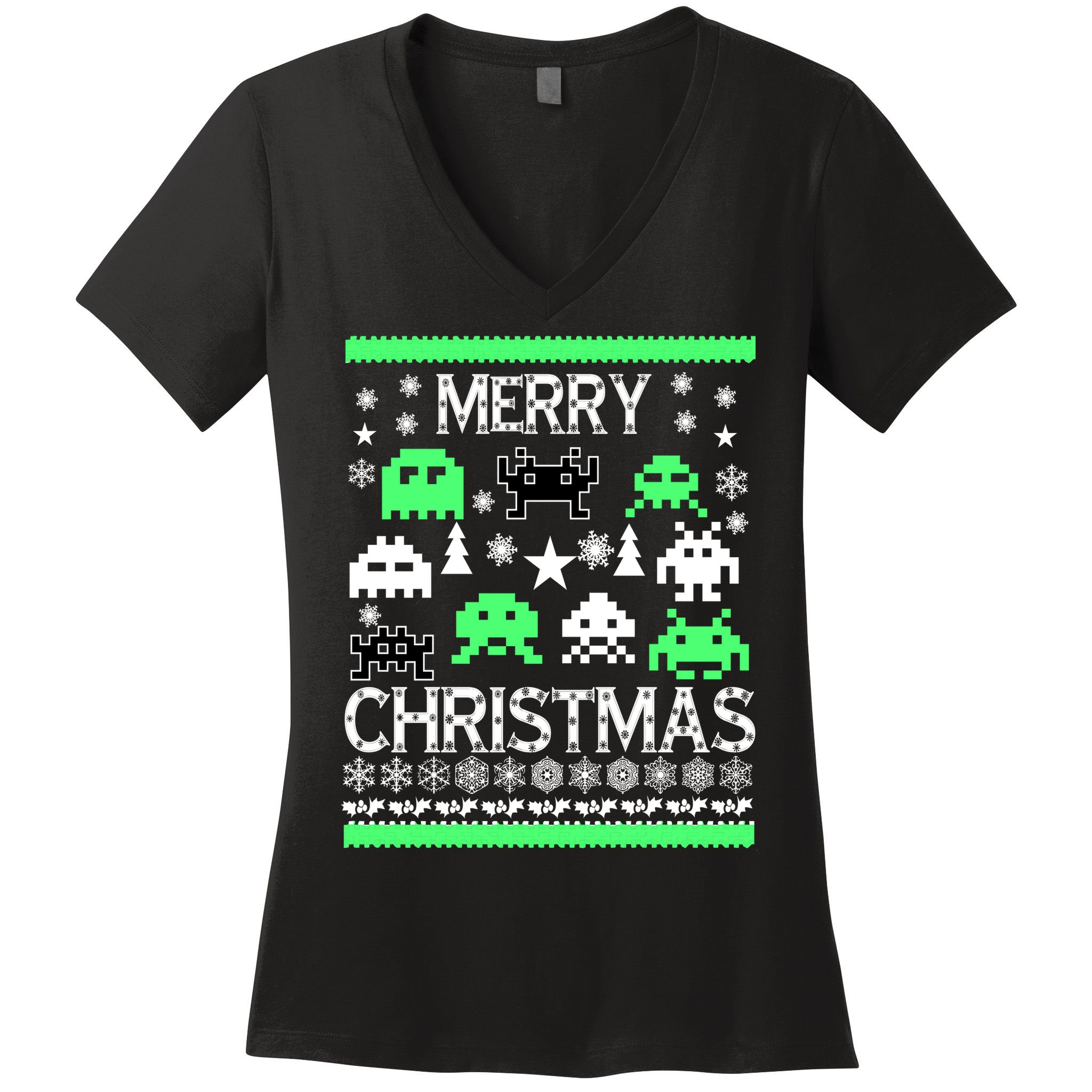 Merry Christmas Ugly Alien Sweater Women's V-Neck T-Shirt