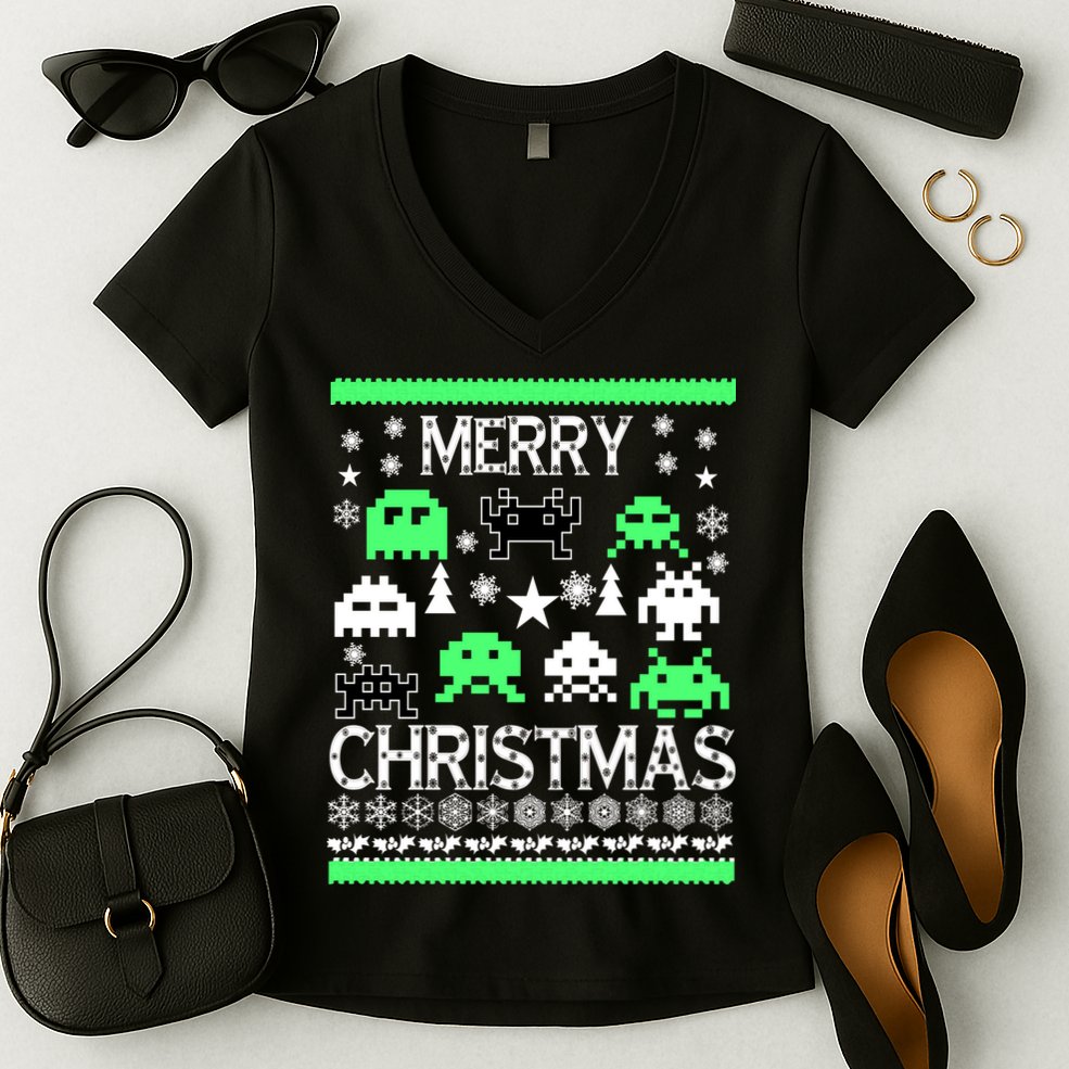 Merry Christmas Ugly Alien Sweater Women's V-Neck T-Shirt