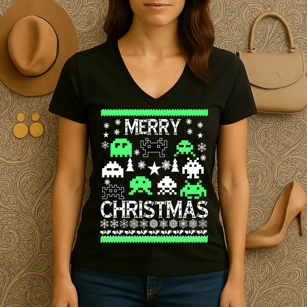 Merry Christmas Ugly Alien Sweater Women's V-Neck T-Shirt