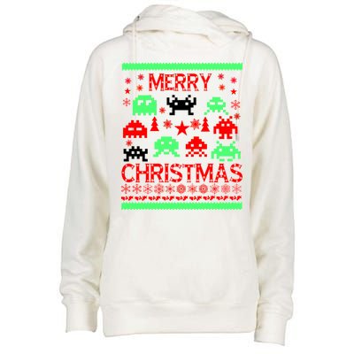 Merry Christmas Ugly Alien Sweater Womens Funnel Neck Pullover Hood