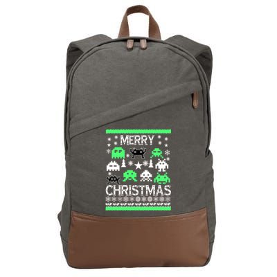 Merry Christmas Ugly Alien Sweater Cotton Canvas Backpack