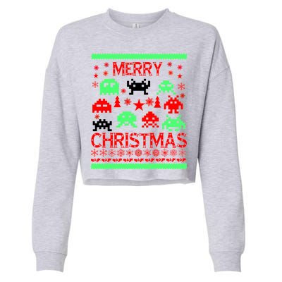 Merry Christmas Ugly Alien Sweater Cropped Pullover Crew