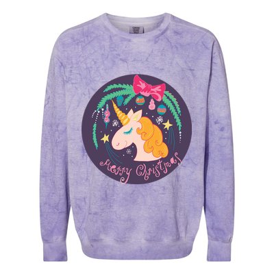 Merry Christmas Unicorn Colorblast Crewneck Sweatshirt