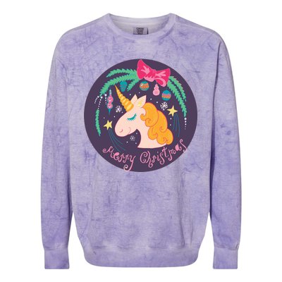 Merry Christmas Unicorn Colorblast Crewneck Sweatshirt