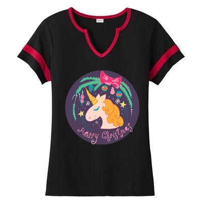 Merry Christmas Unicorn Ladies Halftime Notch Neck Tee