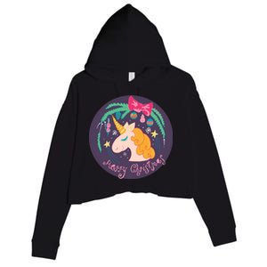 Merry Christmas Unicorn Crop Fleece Hoodie