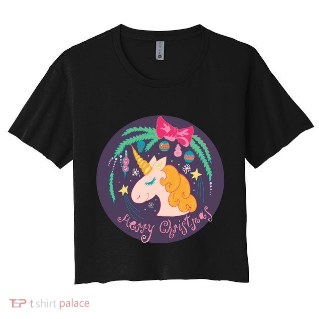 Merry Christmas Unicorn Crop Top