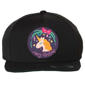 Merry Christmas Unicorn Wool Snapback Cap