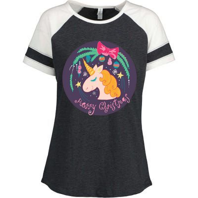 Merry Christmas Unicorn Enza Ladies Jersey Colorblock Tee