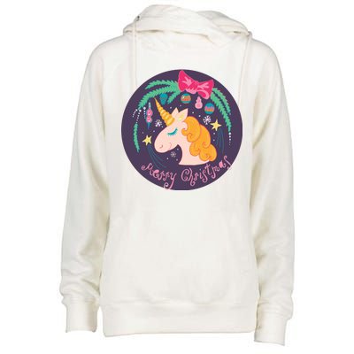 Merry Christmas Unicorn Womens Funnel Neck Pullover Hood