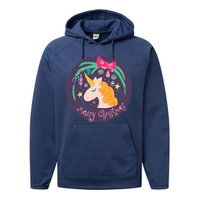 Merry Christmas Unicorn Performance Fleece Hoodie