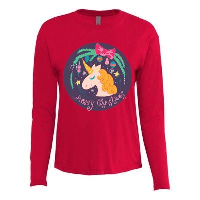 Merry Christmas Unicorn Womens Cotton Relaxed Long Sleeve T-Shirt