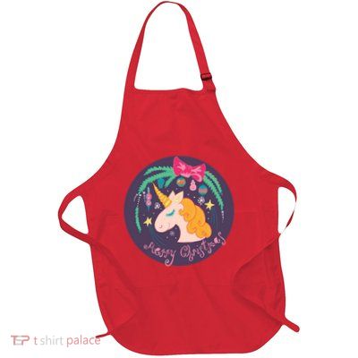Merry Christmas Unicorn Full-Length Apron With Pockets