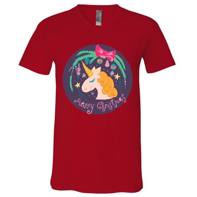 Merry Christmas Unicorn V-Neck T-Shirt