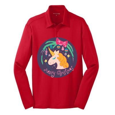 Merry Christmas Unicorn Silk Touch Performance Long Sleeve Polo