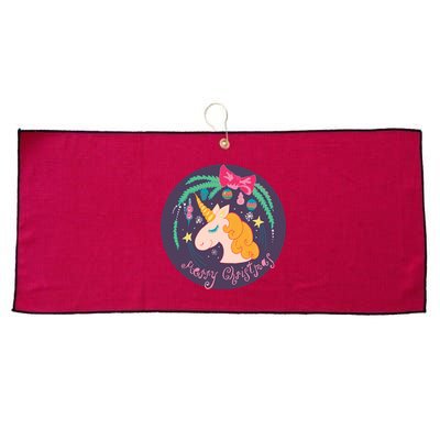 Merry Christmas Unicorn Large Microfiber Waffle Golf Towel