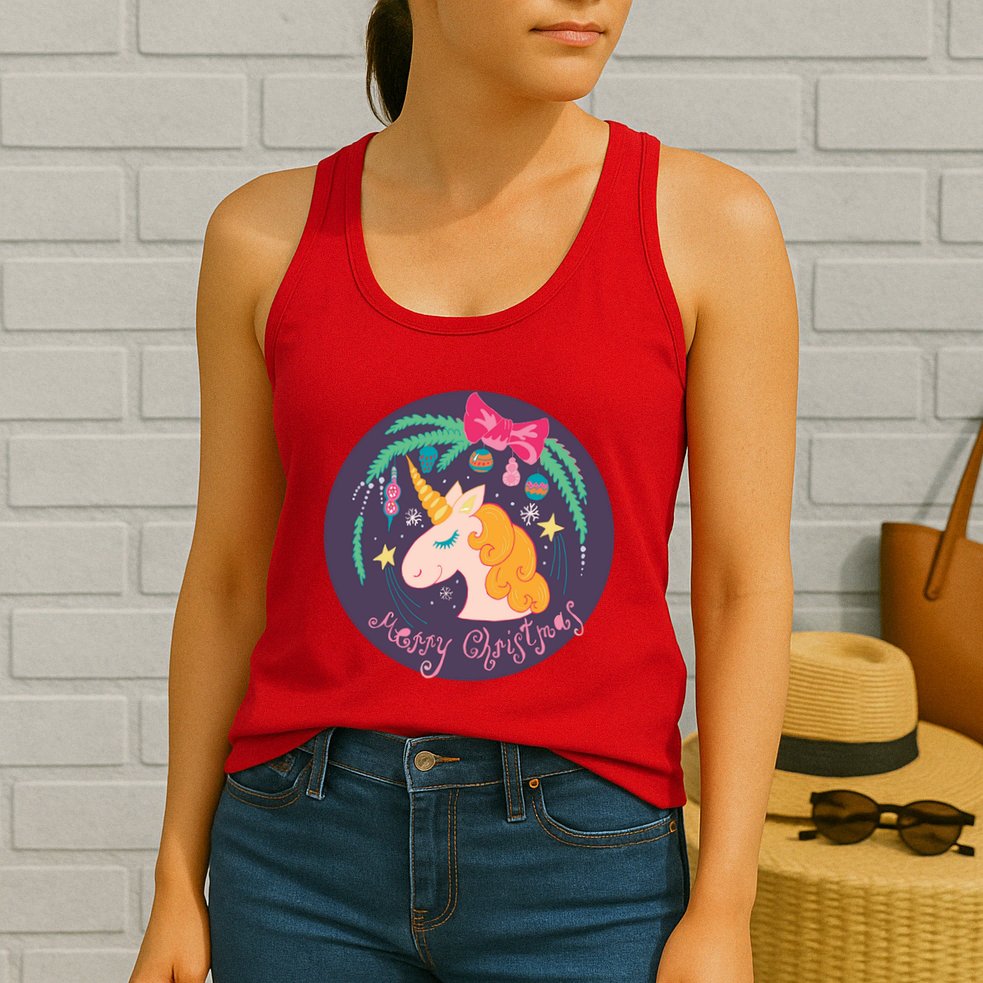 Merry Christmas Unicorn Womens Tank Top