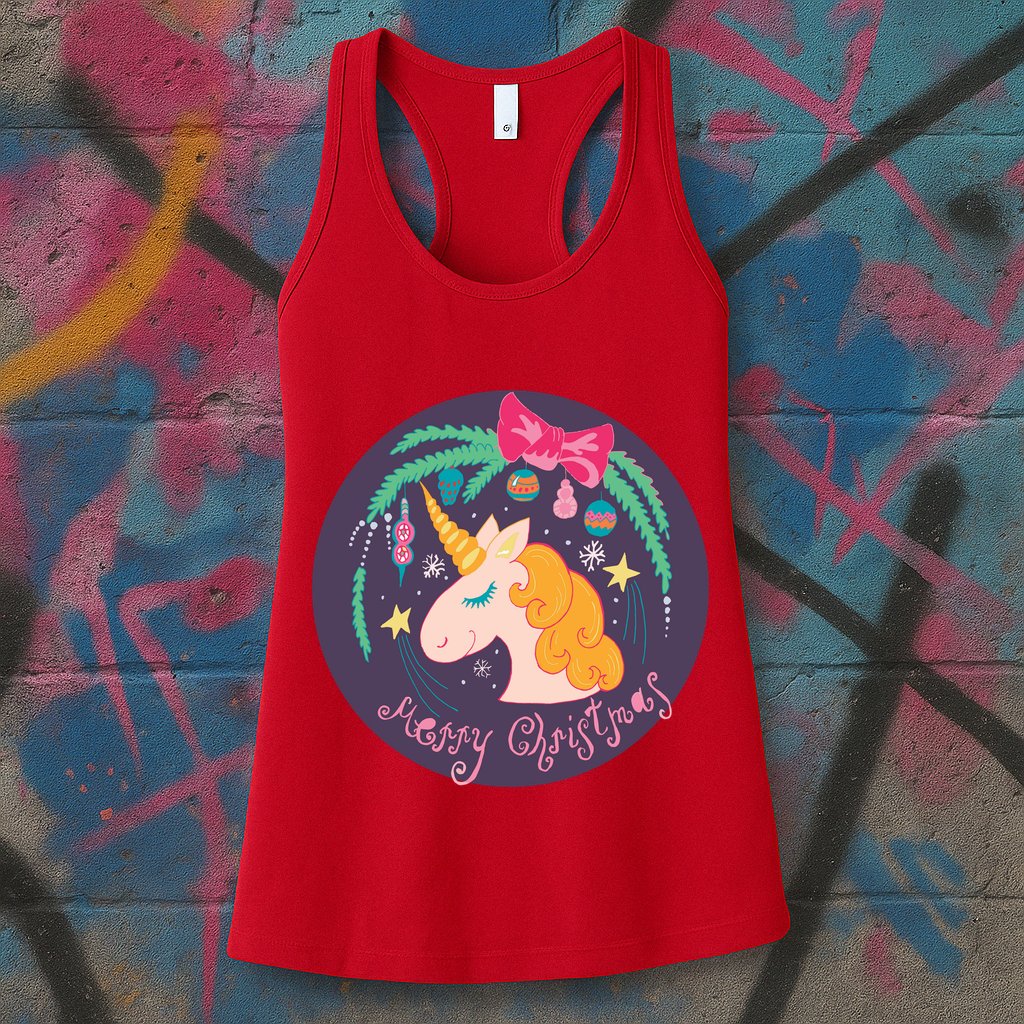 Merry Christmas Unicorn Womens Tank Top
