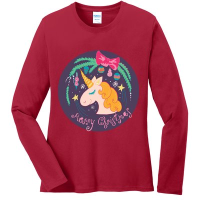 Merry Christmas Unicorn Ladies Long Sleeve Shirt