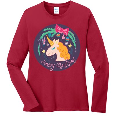 Merry Christmas Unicorn Ladies Long Sleeve Shirt