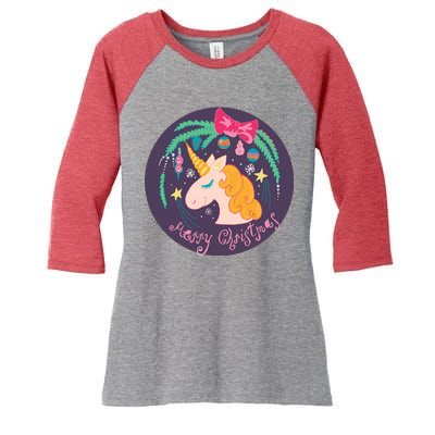 Merry Christmas Unicorn Women's Tri-Blend 3/4-Sleeve Raglan Shirt