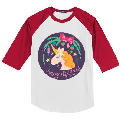 Merry Christmas Unicorn Kids Colorblock Raglan Jersey