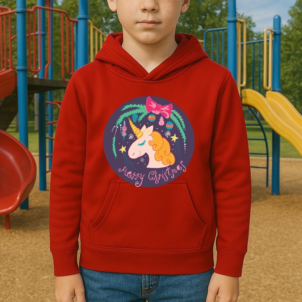 Merry Christmas Unicorn Kids Hoodie